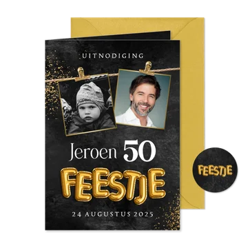 Uitnodiging verjaardag man foto's slinger goud feestje